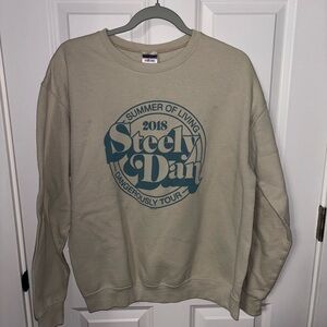 Jerzees Beige Crewneck Sweatshirt with Teal Steely Dan Graphic